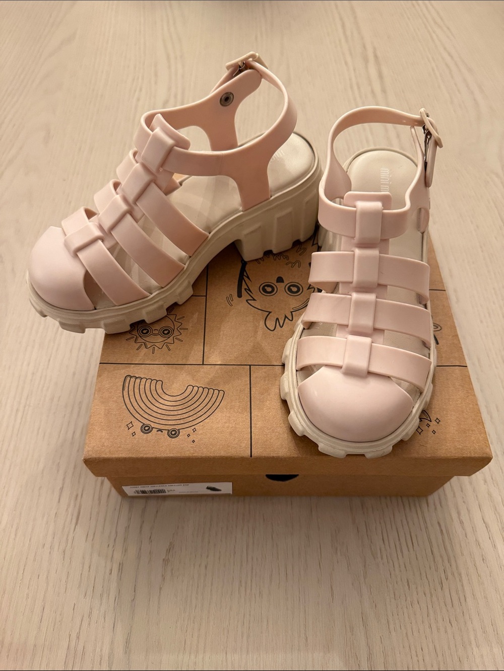 Mini Melissa Megan beige Chunky Jelly Sandals with Ankle Buckle